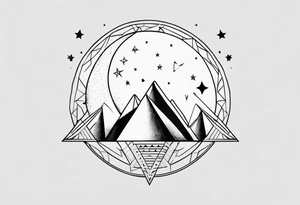 geometric simple moon with triangles and stars tattoo idea