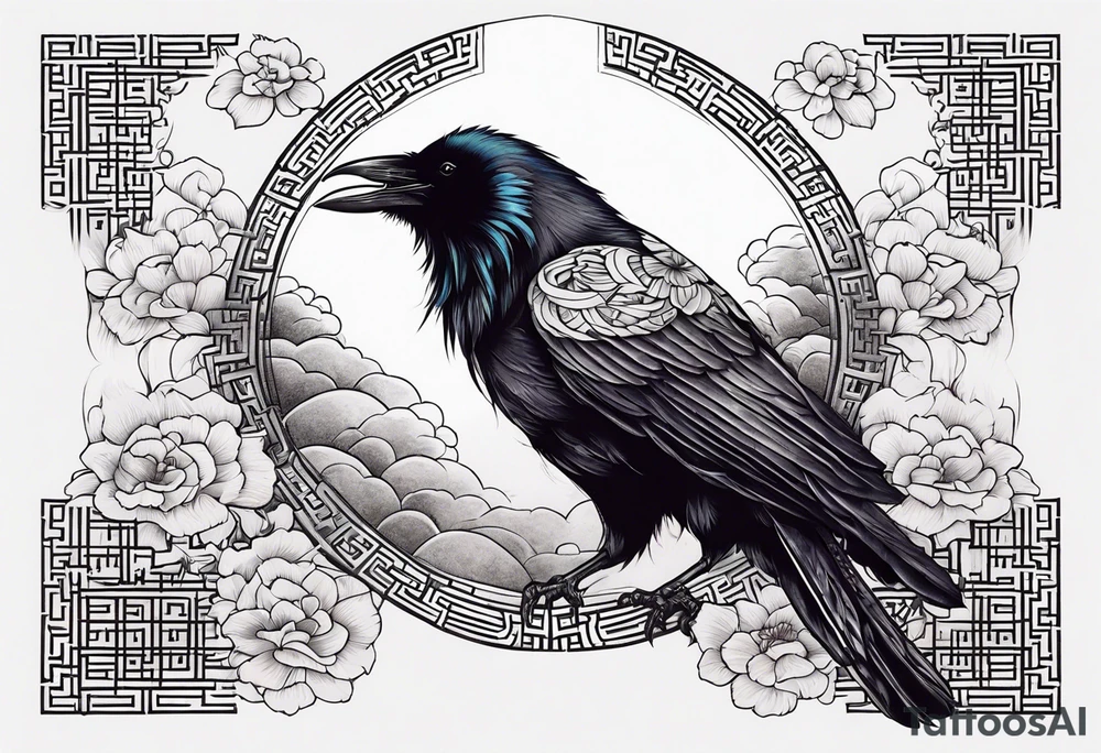 tall Raven chest facing out tattoo idea