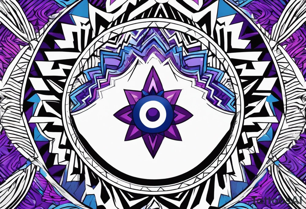 Blue and purple circle and zigzag tattoo idea