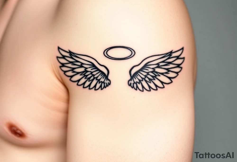 Angel wings with halo tattoo idea
