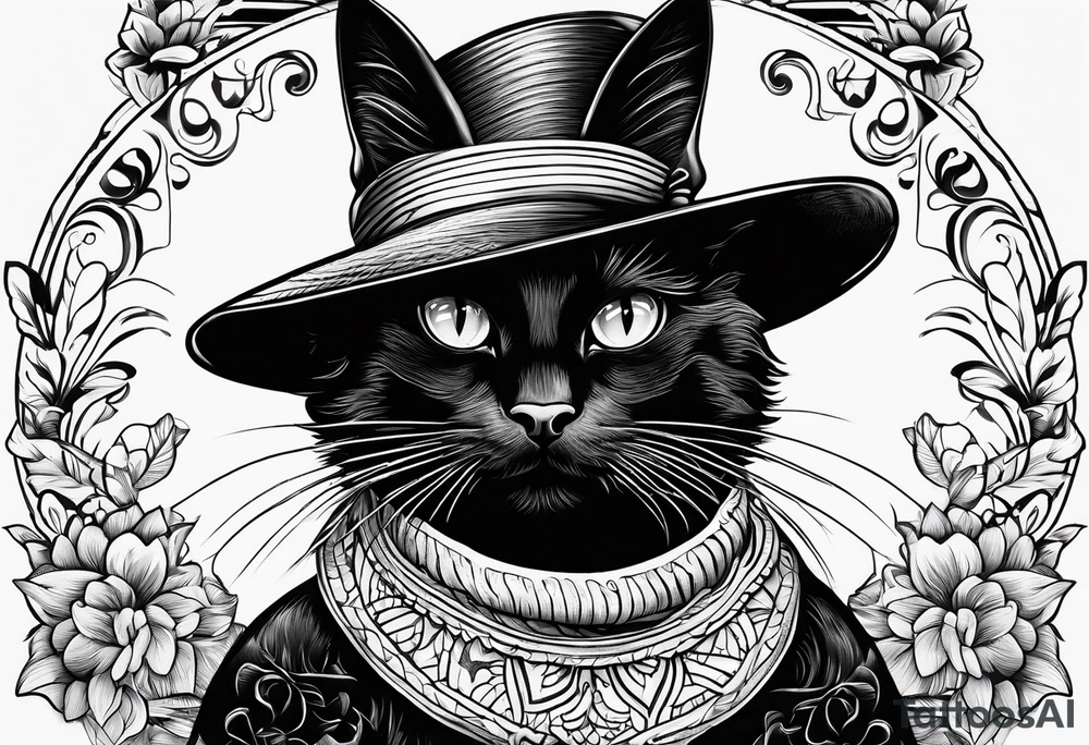 Black cat with a funny hat and a sweater tattoo idea Black cat with a funny hat and a sweater tattoo idea