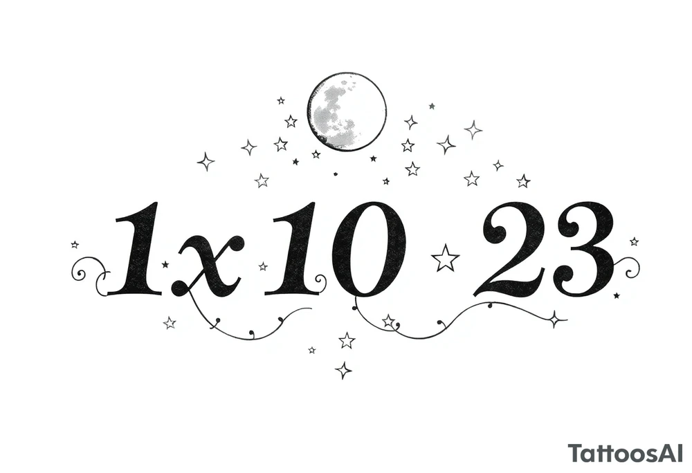 1x10^23 surrounded by cascade of stars and moon tattoo idea
