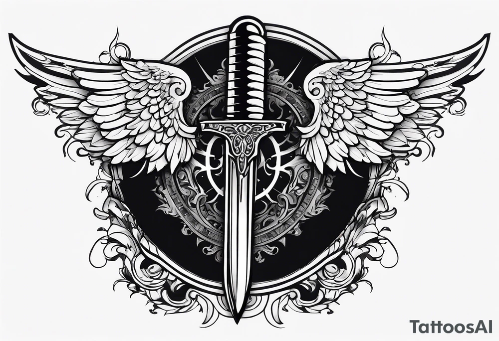 Sword with angel wings on hilt tattoo idea