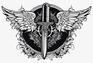 Sword with angel wings on hilt tattoo idea