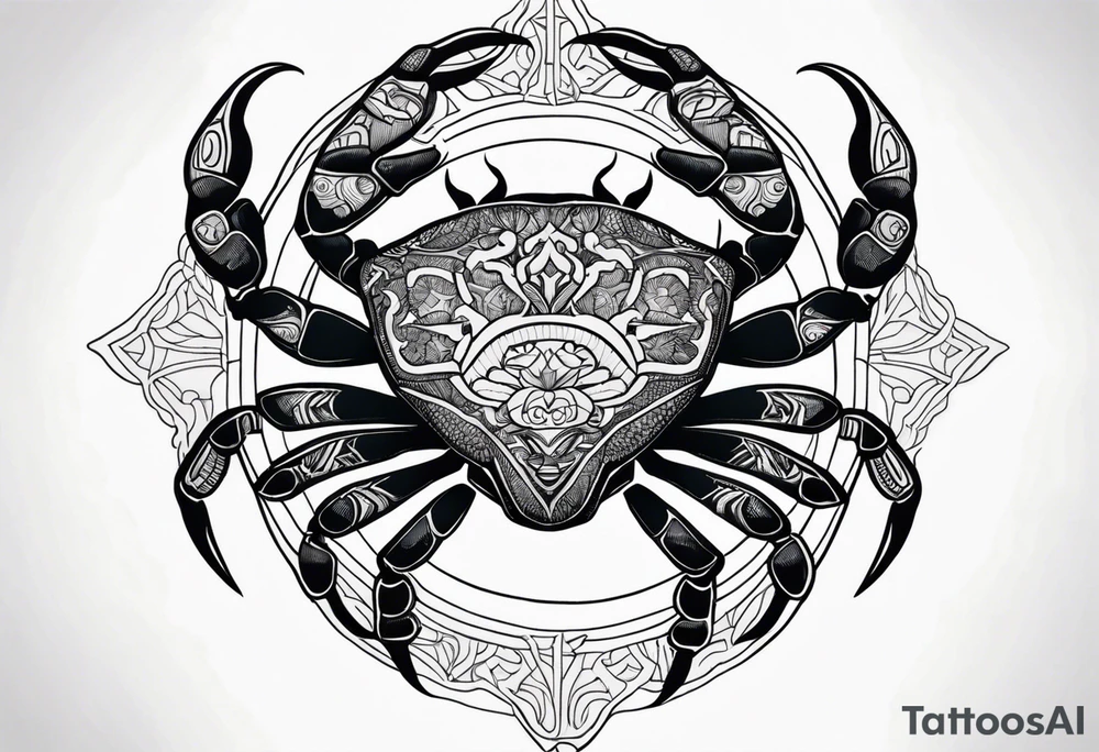 Zodiac crab inside life tree tattoo idea