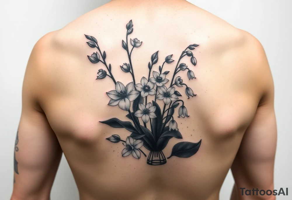 Larkspur and lily of the valley bouquet tattoo tattoo idea