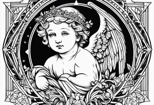 renaissance style cherub geometric tattoo idea