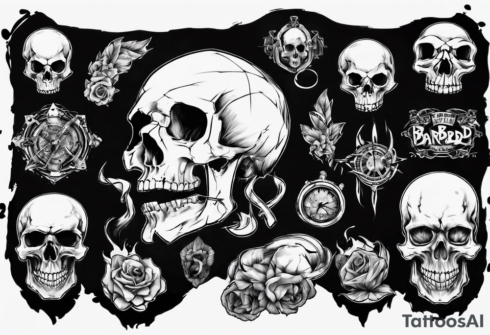 Barbd wired and skulls tattoo idea