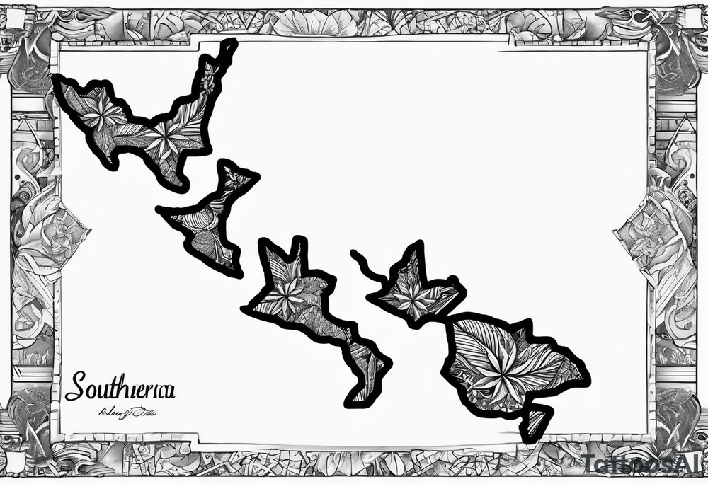 New Zealand map outline behind it and southern cross tattoo idea