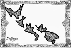 New Zealand map outline behind it and southern cross tattoo idea