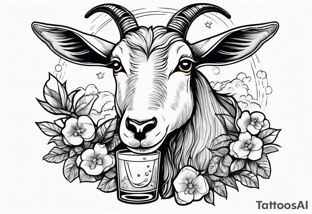 A sketch of a goat drinking a margarita tattoo idea