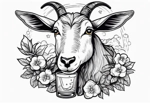 A sketch of a goat drinking a margarita tattoo idea