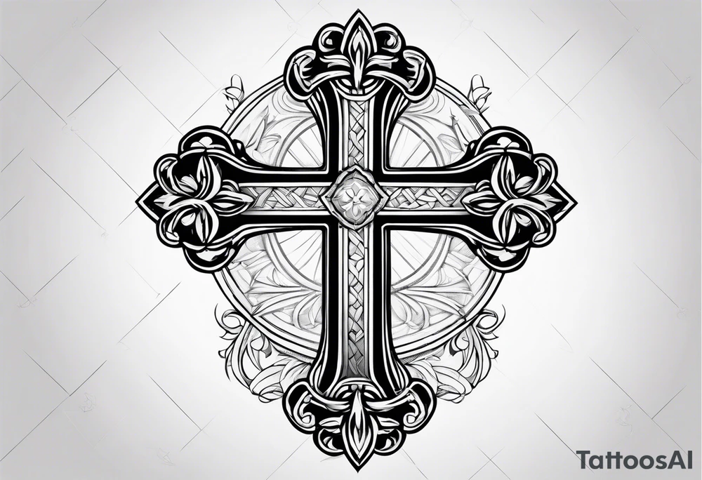 Cross with ribbon tattoo idea