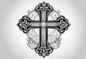 Cross with ribbon tattoo idea