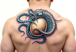 The facehugger curled around an egg, with slimy, translucent tendrils in blue, evoking the creature's parasitic nature. tattoo idea