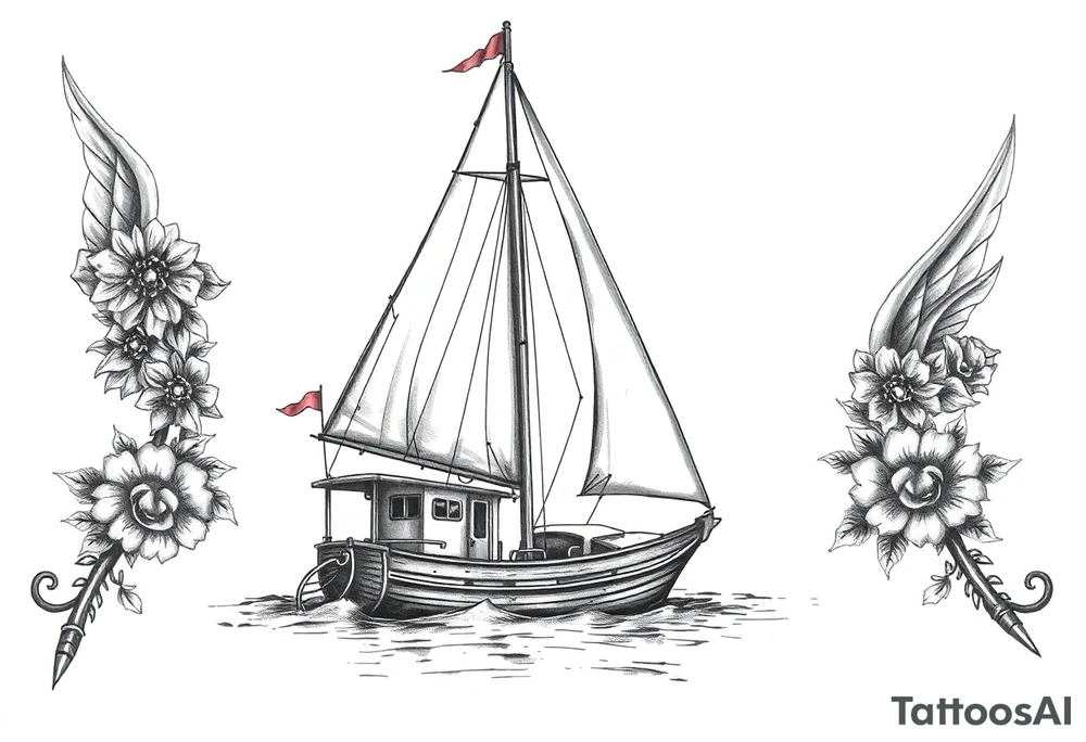 sailing boat at achor tattoo idea