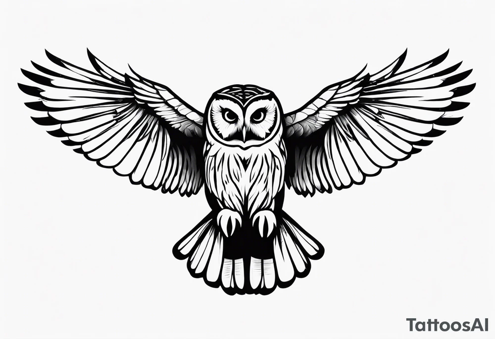 barred owl wings outstretched with a snake in its feet tattoo idea