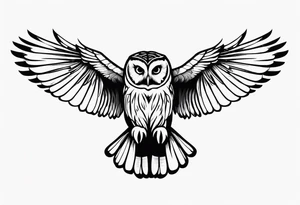 barred owl wings outstretched with a snake in its feet tattoo idea