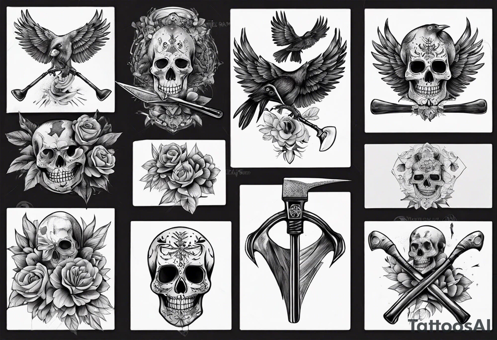 vixing axe with crow and sugar skull tattoo idea