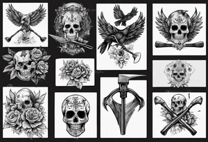 vixing axe with crow and sugar skull tattoo idea