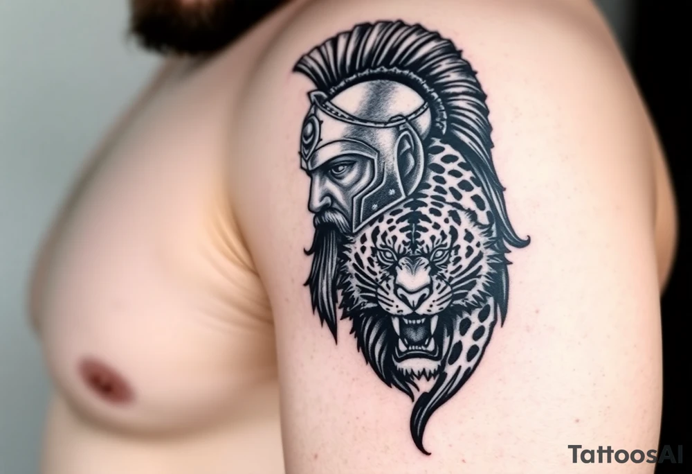 spartan viking with a tiger on it tattoo idea