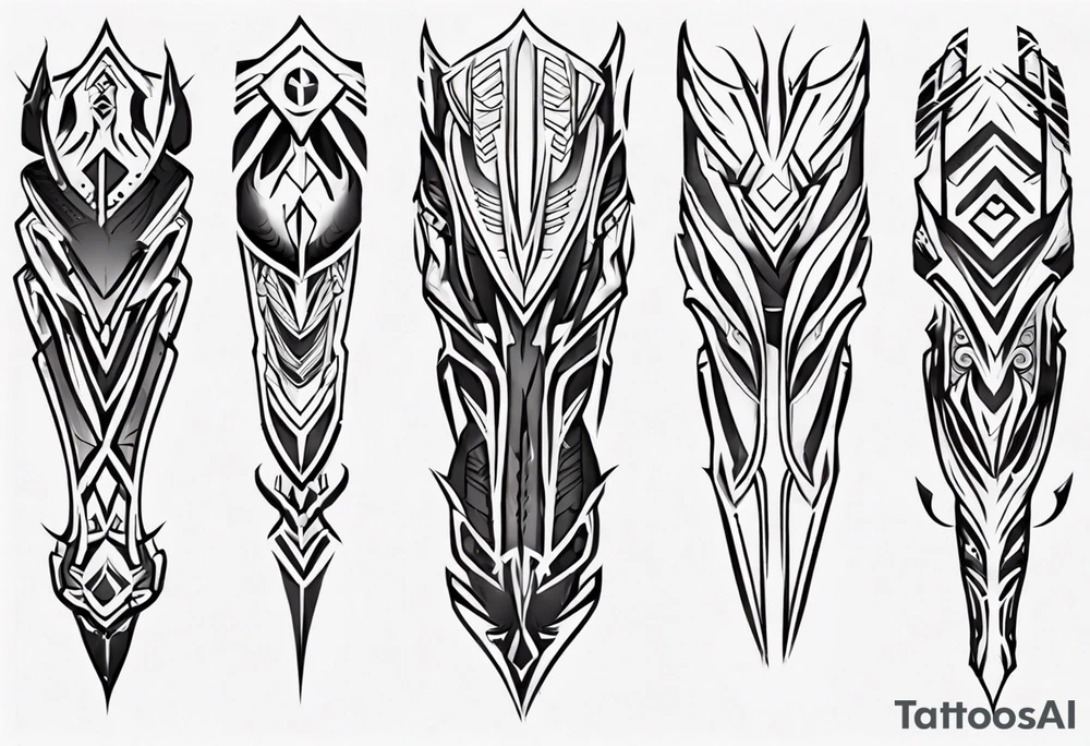 Futuristic leg armor tattoo idea