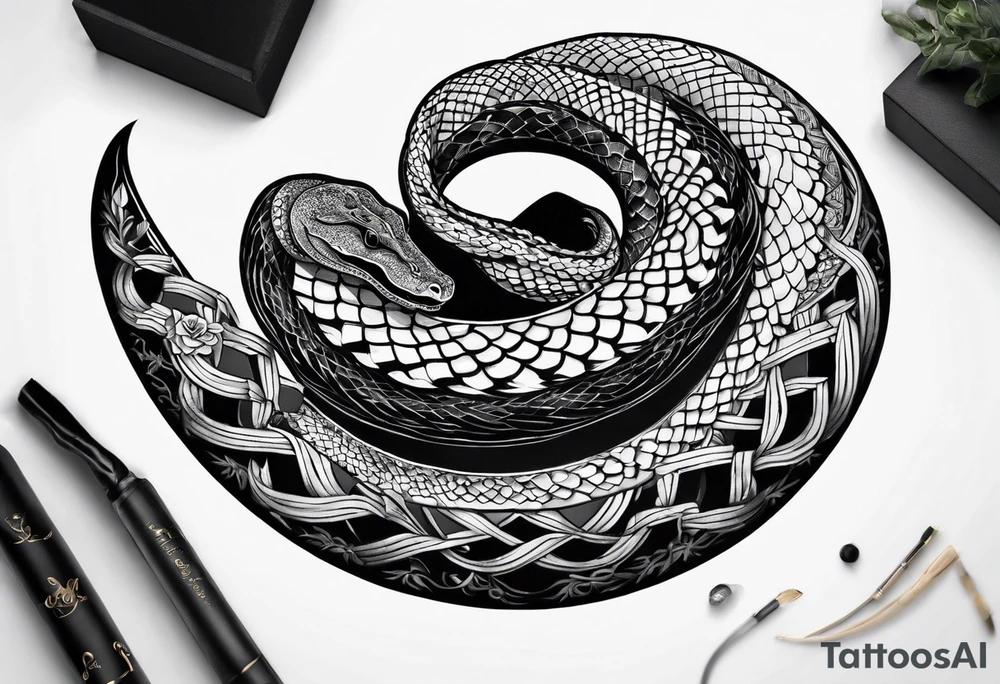 snake as a crescent moon, no face tattoo idea