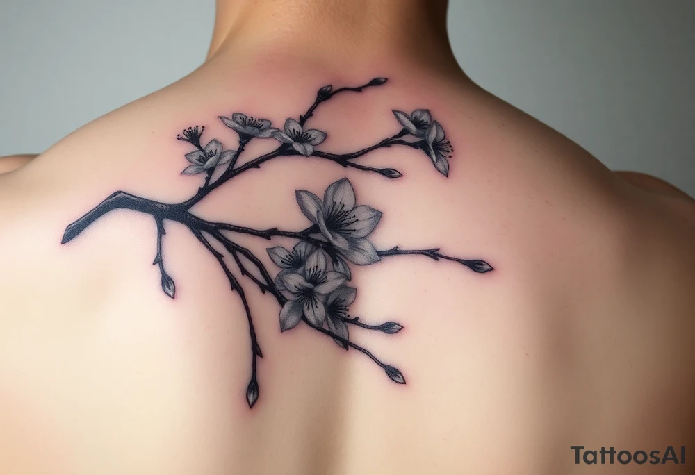 delicate cherry blossoms swirling in spring breeze with petals tattoo idea