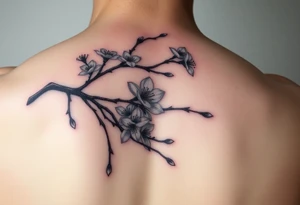 delicate cherry blossoms swirling in spring breeze with petals tattoo idea