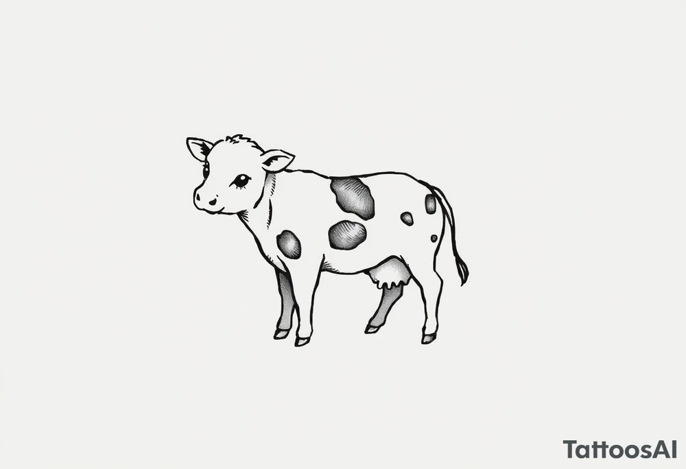 small cute black and white patched baby cow tattoo idea