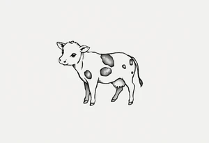 small cute black and white patched baby cow tattoo idea