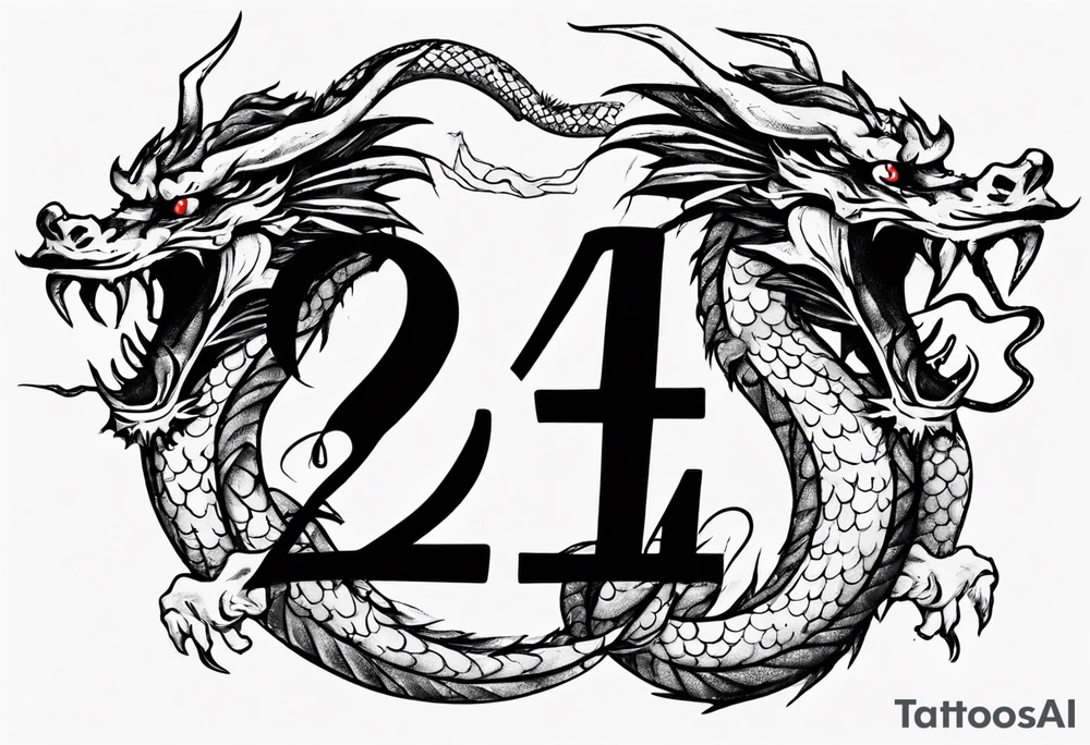 Number 24 with a Chinese dragon around it tattoo idea