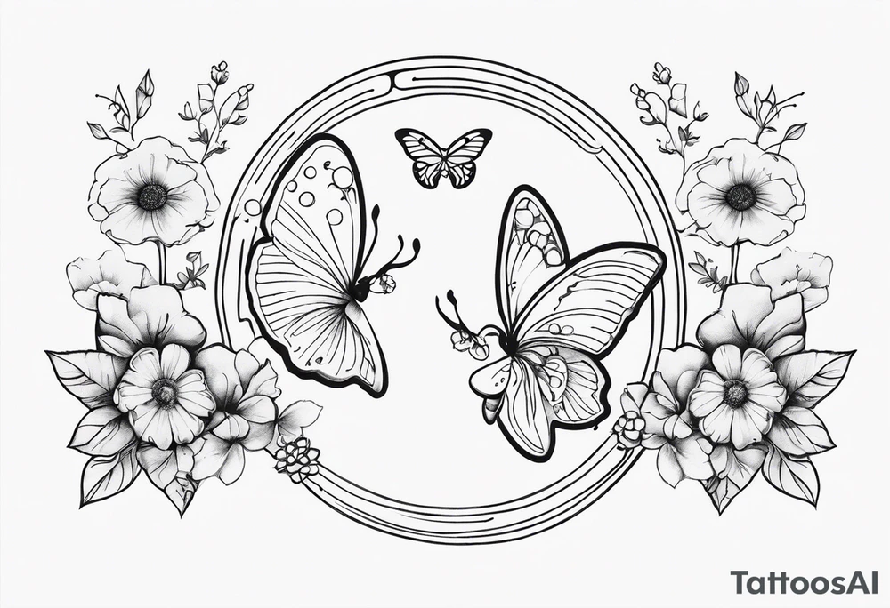 Gemini Zodiac with mushrooms and buterflies and flowers tattoo idea