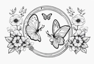 Gemini Zodiac with mushrooms and buterflies and flowers tattoo idea