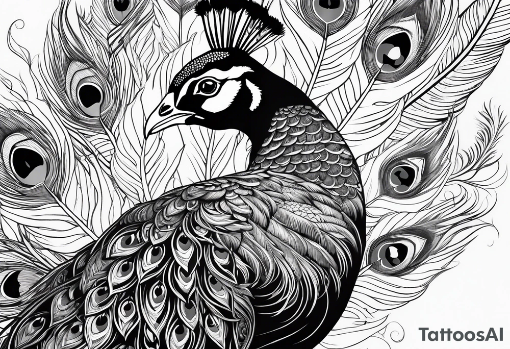 pen intertwined with peacock feather tattoo idea