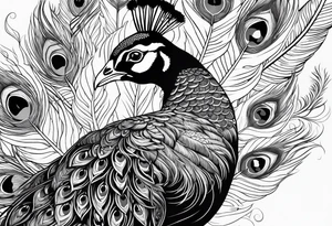 pen intertwined with peacock feather tattoo idea