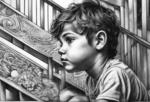Un niño subiendo por las escaleras de la atlantida tattoo idea
