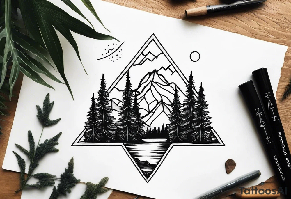 triangle shape trees mountain tattoo idea