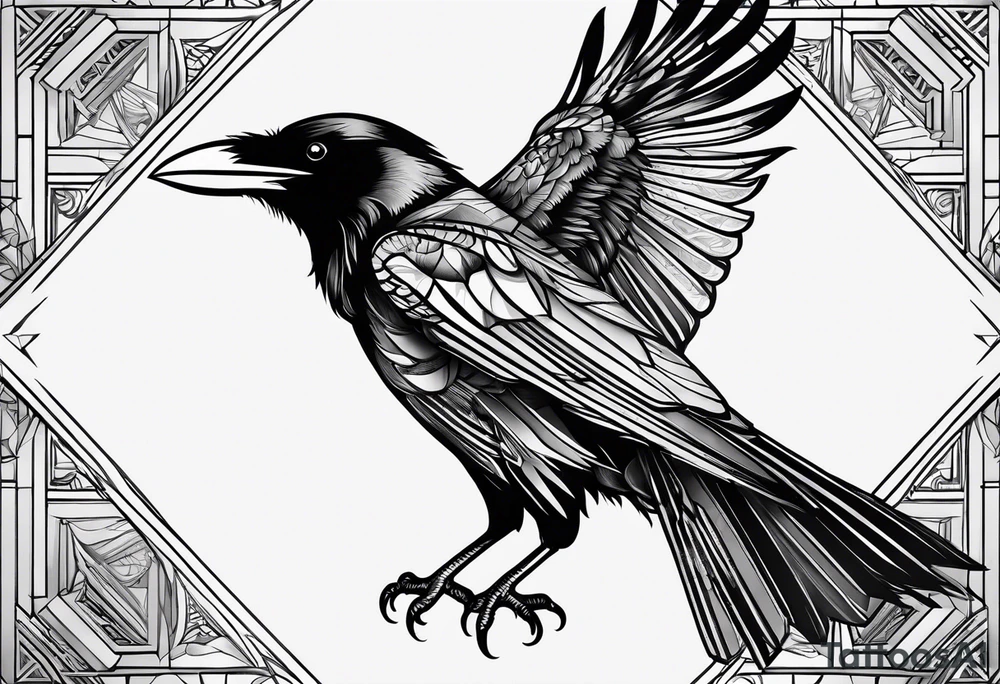 Ravens with geometric background tattoo idea