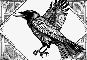 Ravens with geometric background tattoo idea
