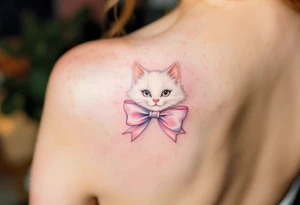 This sweet white kitty with a pastel pink bow brings The Aristocats'  with girly Disney vibes. tattoo idea