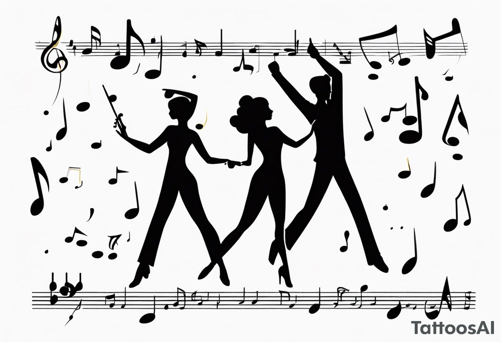 Music quarter notes connecting two dancing stick figures tattoo idea Music quarter notes connecting two dancing stick figures tattoo idea