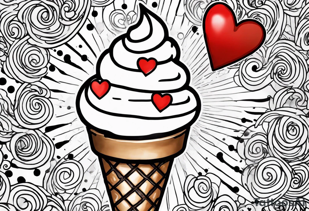sketch chocolate chip ice cream cone with one red heart tattoo idea