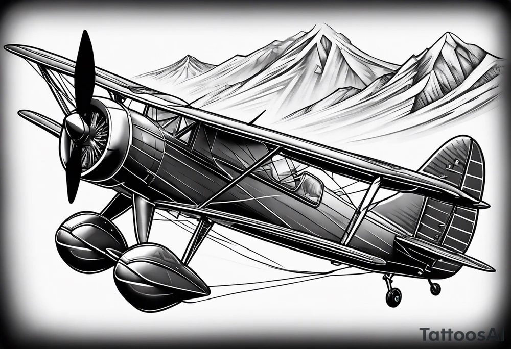 sketch of adventure plane in perspective from the above tattoo idea