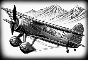 sketch of adventure plane in perspective from the above tattoo idea