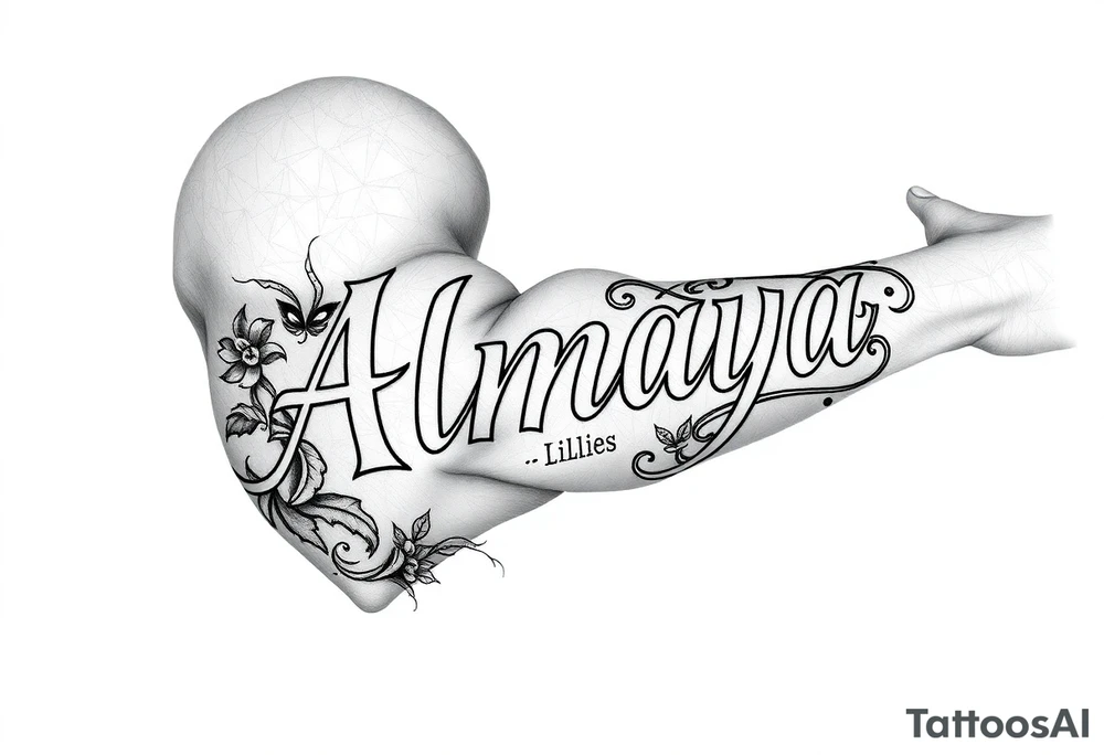 Almaya the name with Lillie’s surrounding it tattoo idea