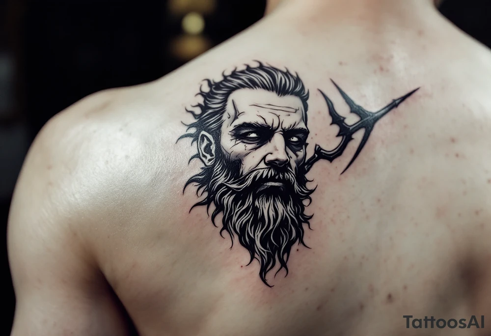 fit poseidon, behind a trident tattoo idea