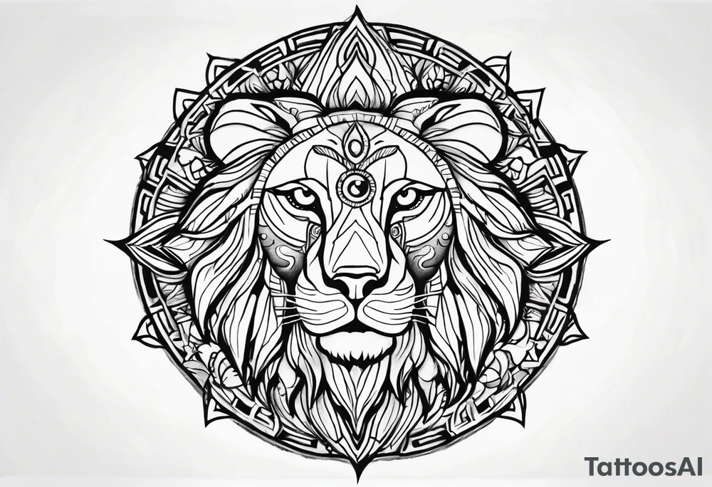 Lion sun evil eye tattoo idea