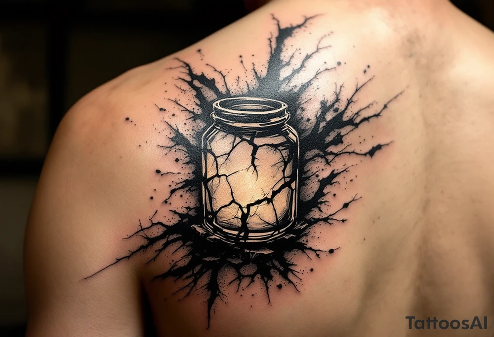 design a tattoo based on “treasures in jars of clay”design a jar that is slightly cracked with some rays of light coming out. the jar should be something more biblical. not jars of glass. tattoo idea