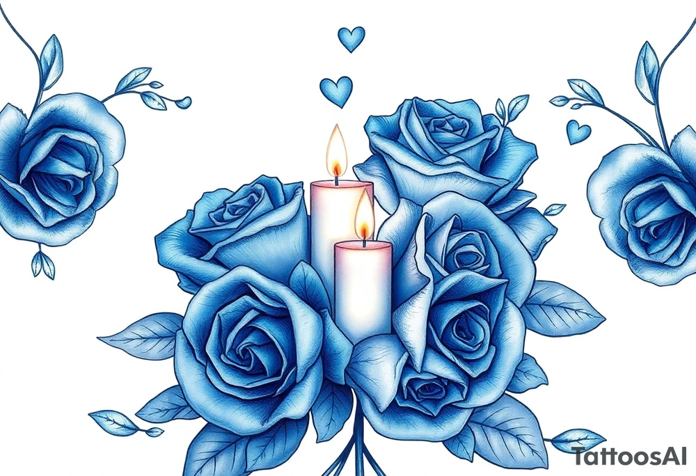 Passed love one, roses, candles, blue tattoo idea